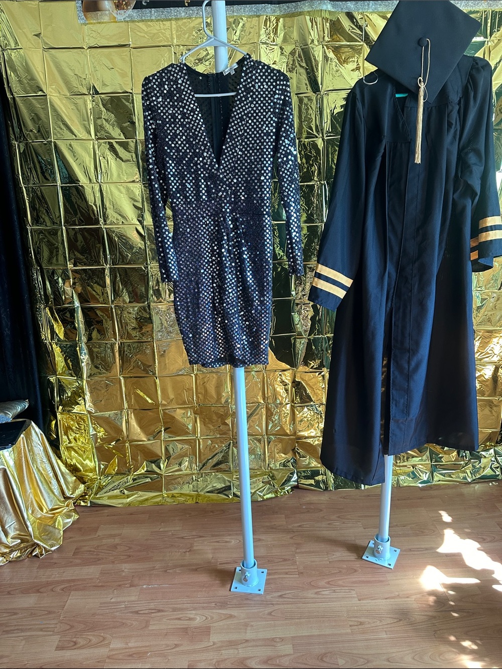 Black Sequin V-Neck Long Sleeve Mini Dress